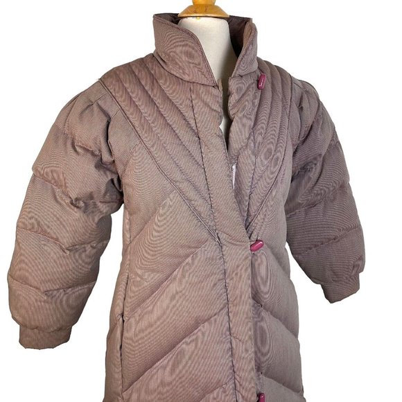 Vintage J. Gallery Down Coat size PM Burgandy & Cream pinstripe Long - Picture 12 of 16